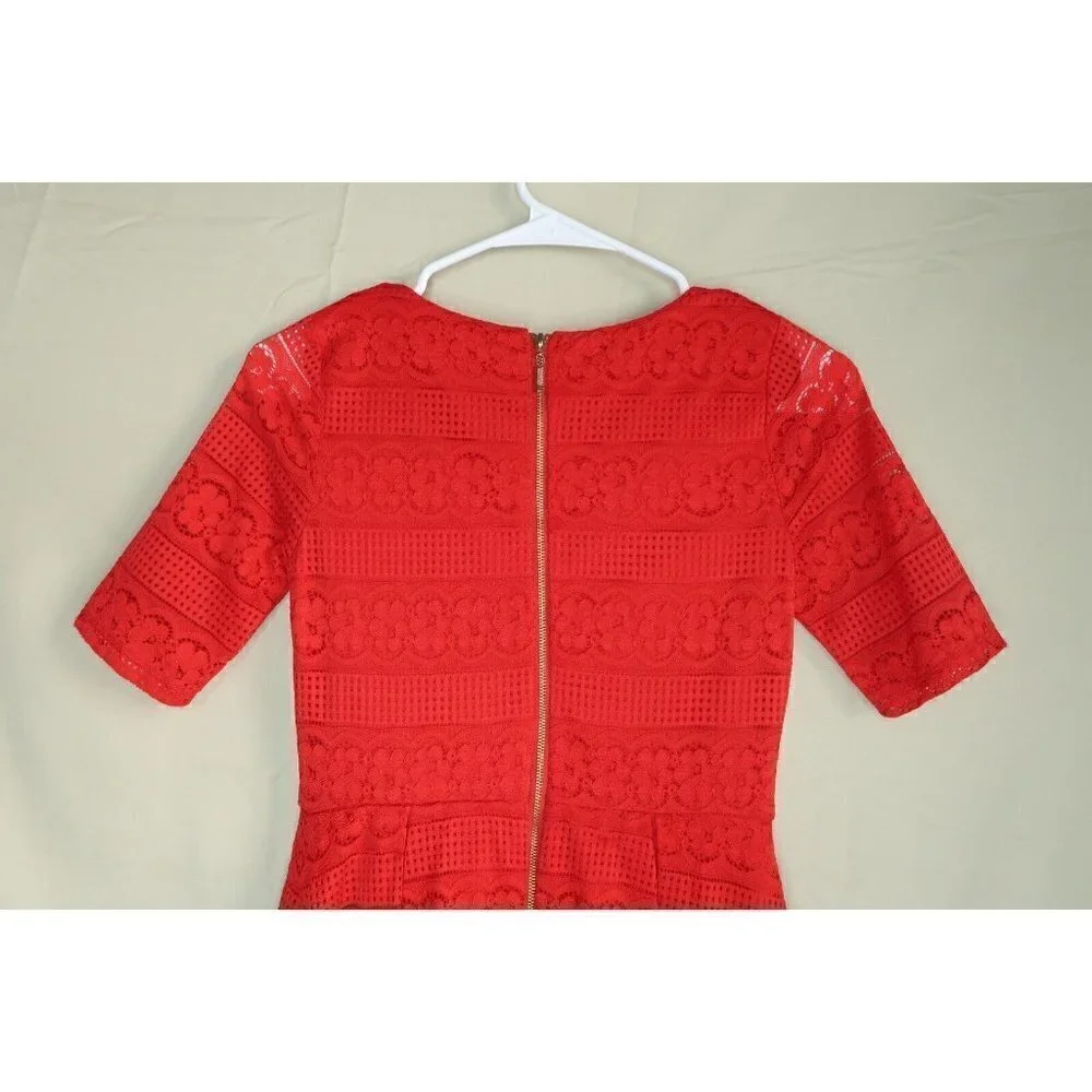 Copper Key Girls Dress Pleated Red Crocheted Short Sleeve Nylon Large